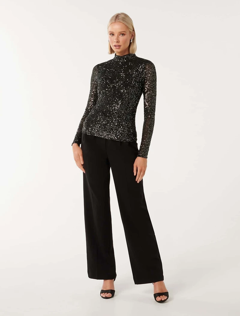 Anthea High Neck Sequin Top
