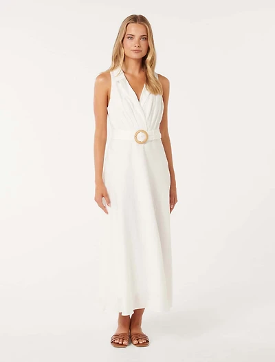 Paulina Collar Detail Belted Midi