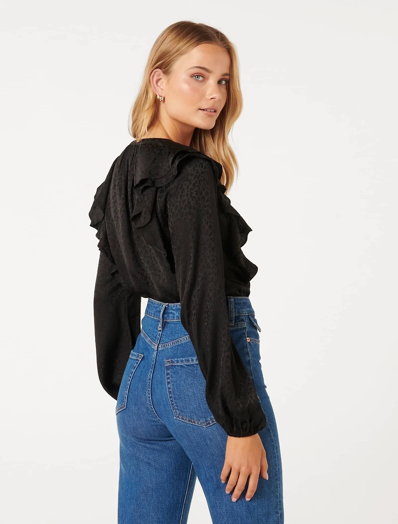 Sandy Jacquard Ruffle Blouse