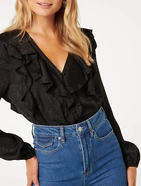 Sandy Jacquard Ruffle Blouse
