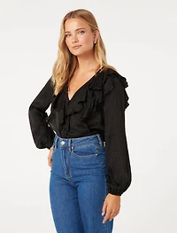 Sandy Jacquard Ruffle Blouse