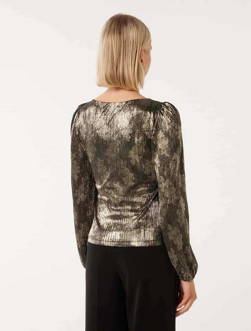 Gabriella Boat Neck Metallic Plisse