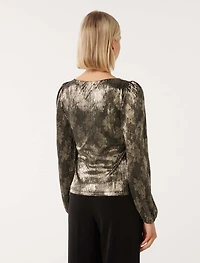 Gabriella Boat Neck Metallic Plisse