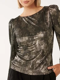 Gabriella Boat Neck Metallic Plisse