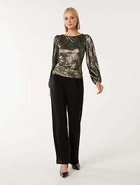 Gabriella Boat Neck Metallic Plisse