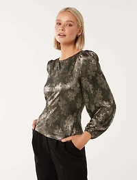 Gabriella Boat Neck Metallic Plisse