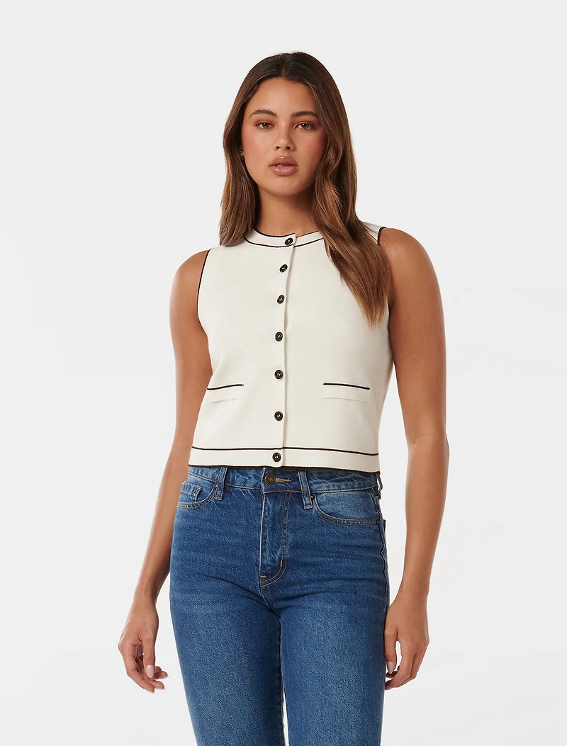 Blythe Tipped Button Through Knit Tank