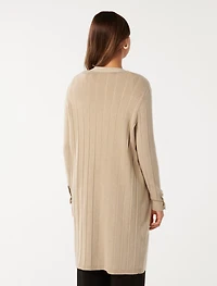 Daphne Long Line Ribbed Cardigan