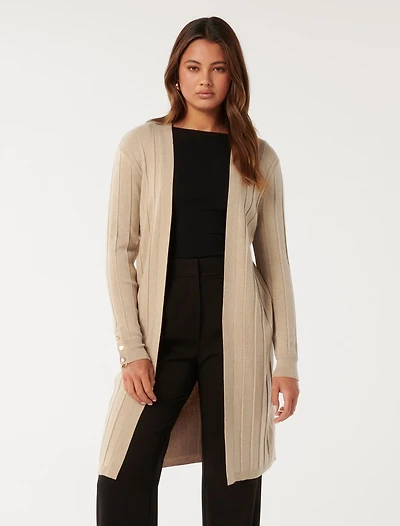 Daphne Long Line Ribbed Cardigan