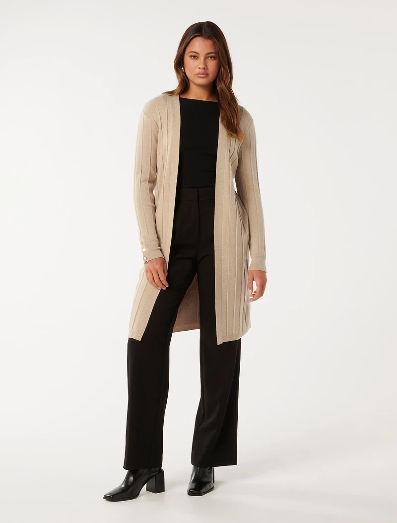 Daphne Long Line Ribbed Cardigan