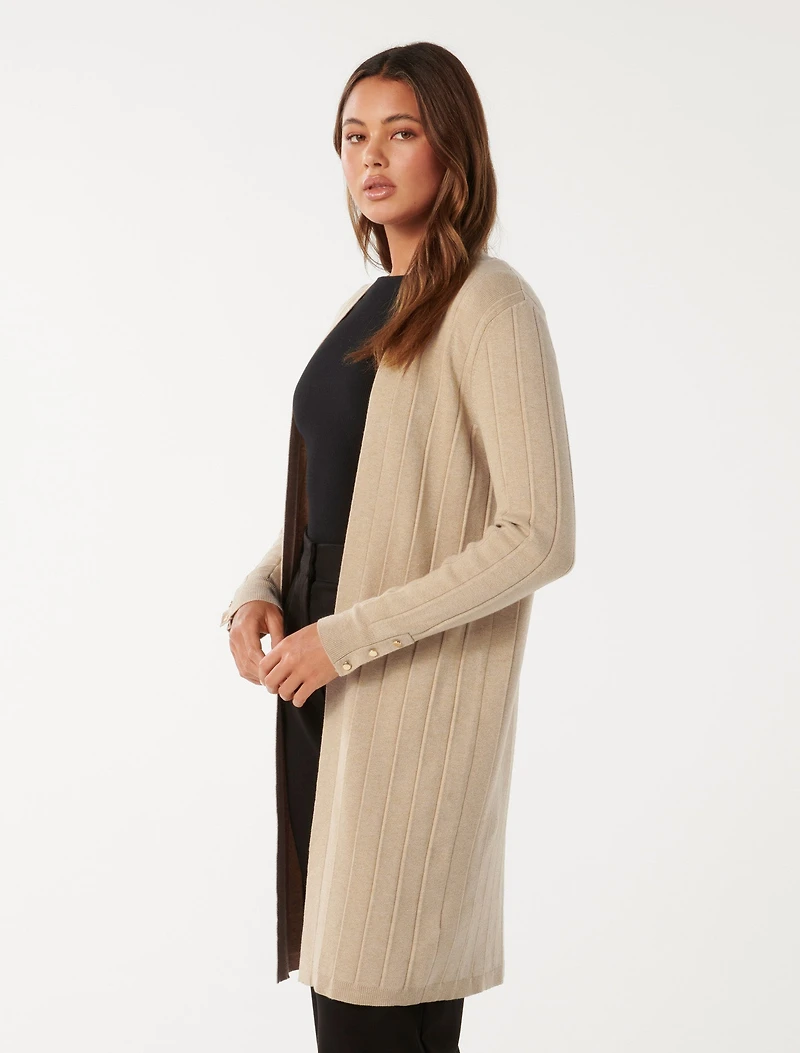 Daphne Long Line Ribbed Cardigan