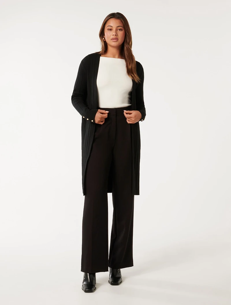 Daphne Long Line Ribbed Cardigan
