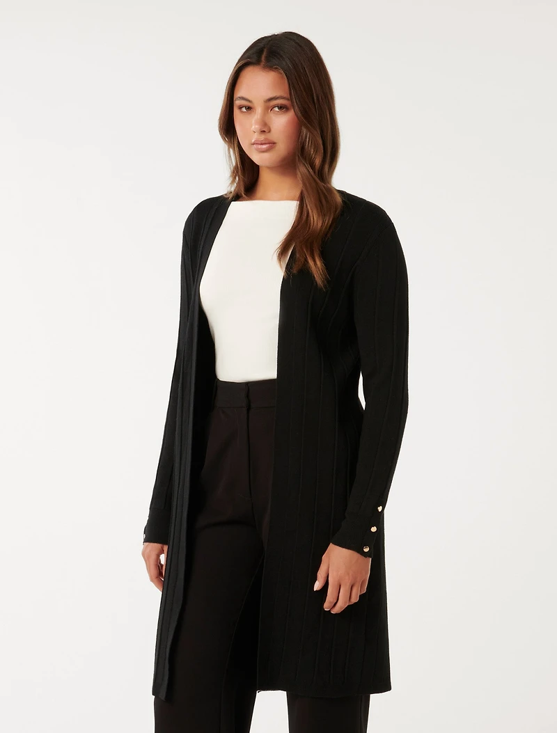 Daphne Long Line Ribbed Cardigan
