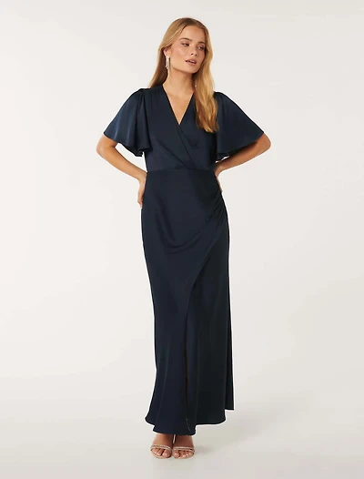 Chelsea Flutter Sleeve Satin Maxi