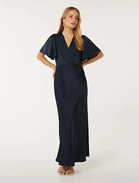 Chelsea Flutter Sleeve Satin Maxi