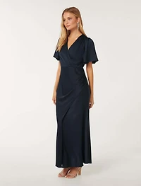 Chelsea Flutter Sleeve Satin Maxi