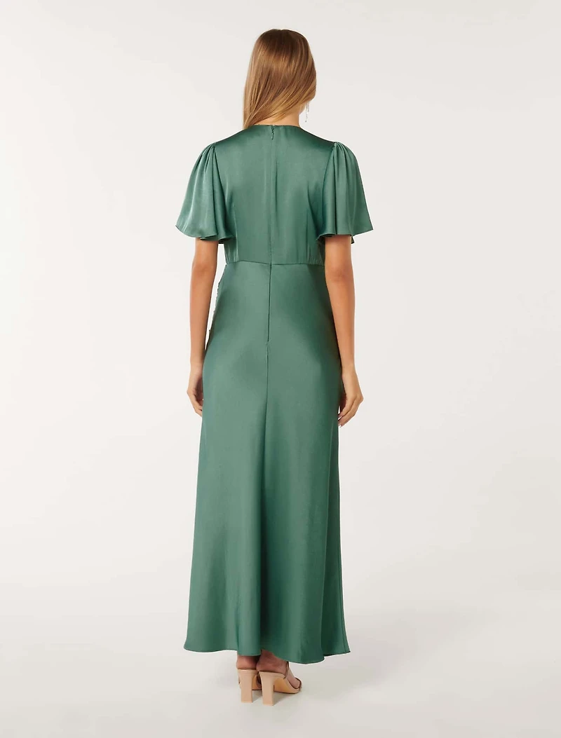 Chelsea Flutter Sleeve Satin Maxi