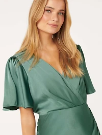 Chelsea Flutter Sleeve Satin Maxi