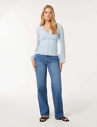 Serenity Button Front Lace Top
