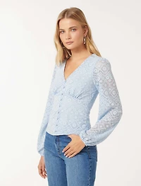 Serenity Button Front Lace Top