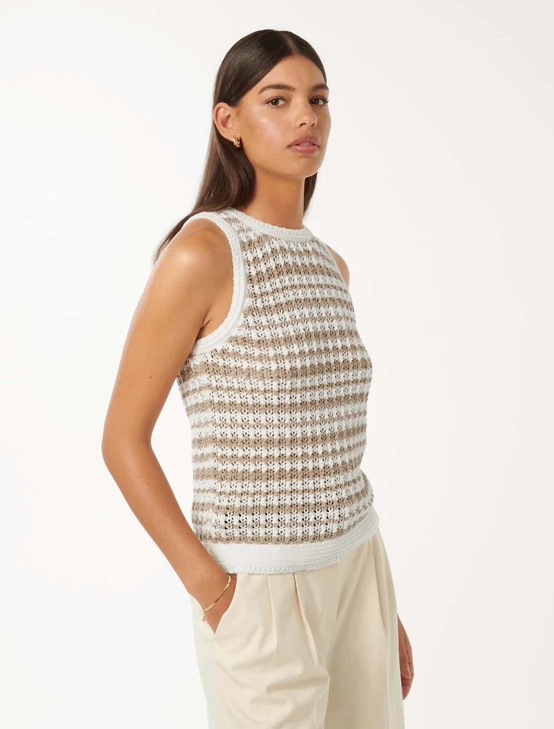 Bailee Stripe Crochet Look Top