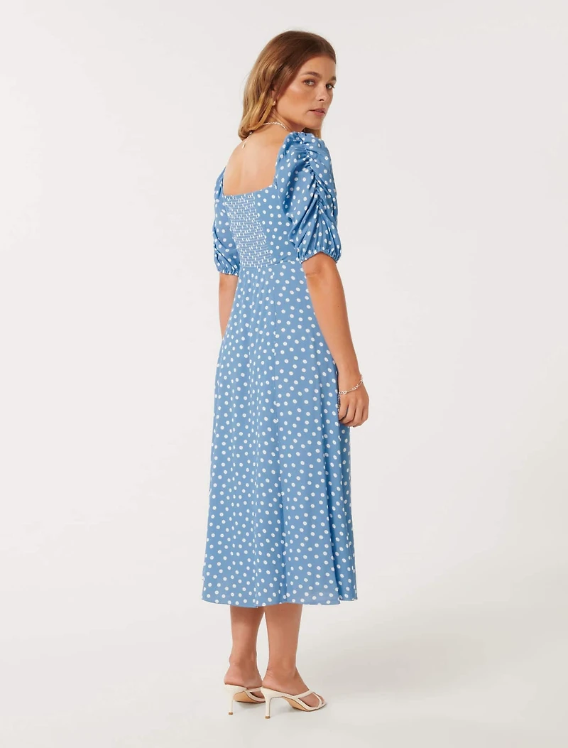 Hailee Petite Puff-Sleeve Midi Dress