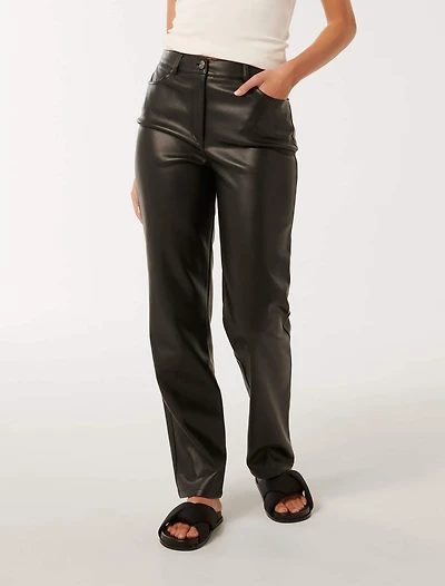 Una Vegan Leather Straight Leg Pant