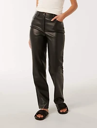Una Vegan Leather Straight Leg Pant