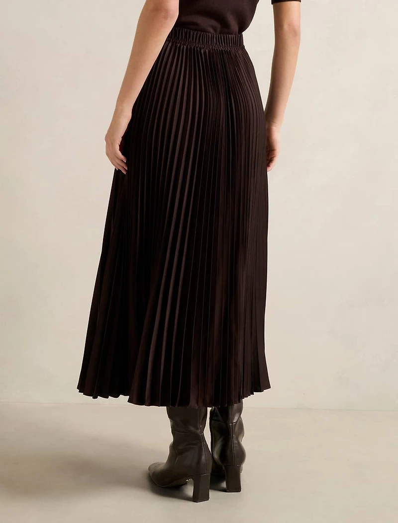 Estelle Satin Pleated Midi Skirt
