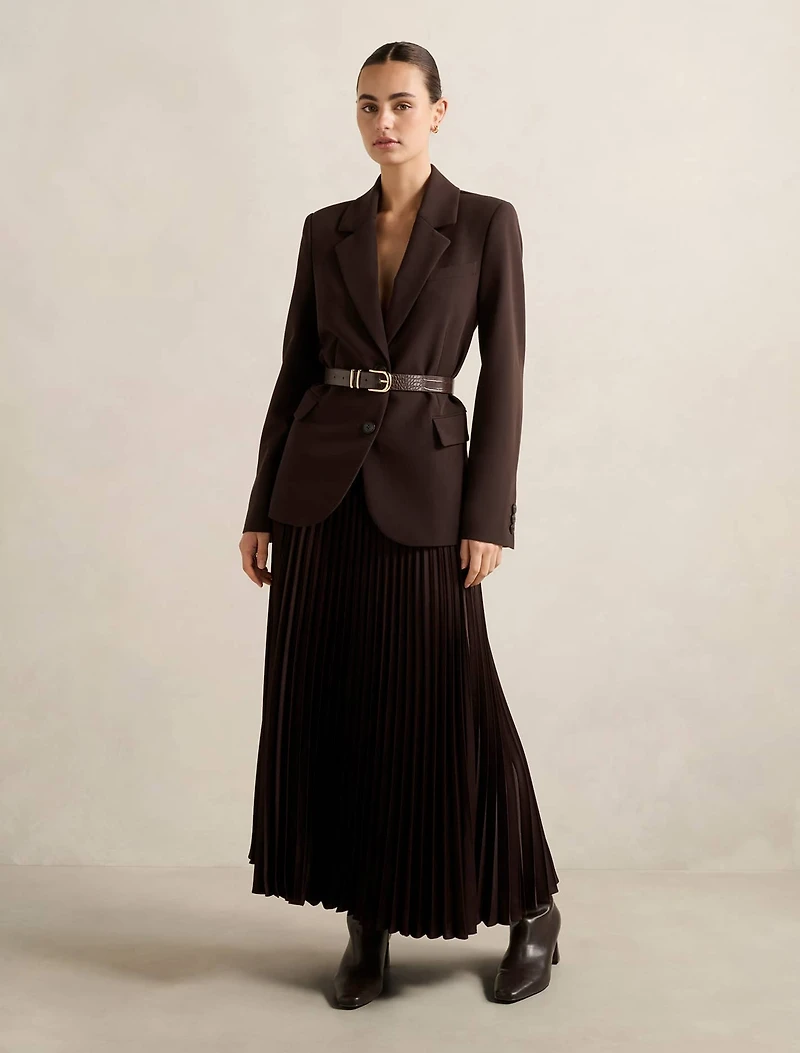 Estelle Satin Pleated Midi Skirt