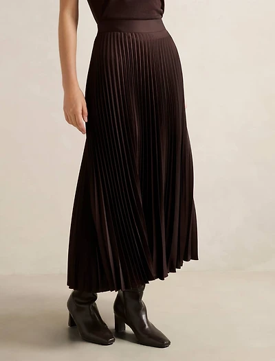Estelle Satin Pleated Midi Skirt