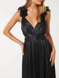Selena Plisse Ruffle Shoulder Maxi