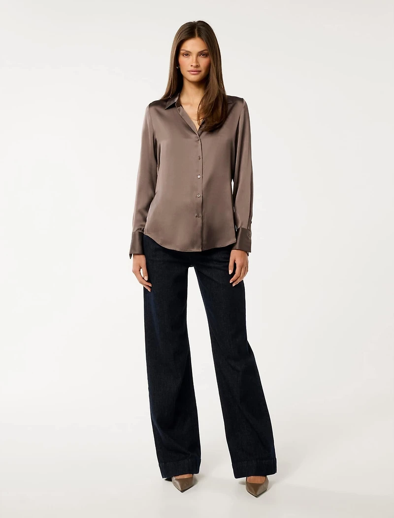 Harvey Notched Neck Satin Shirt