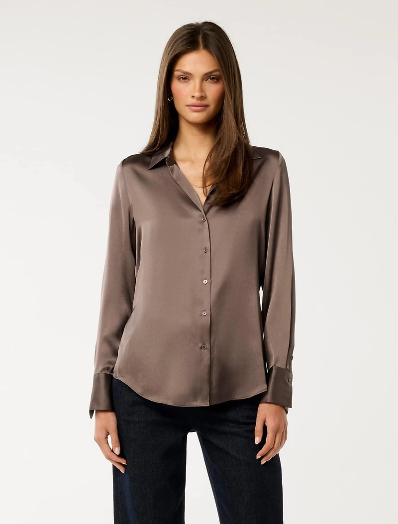 Harvey Notched Neck Satin Shirt