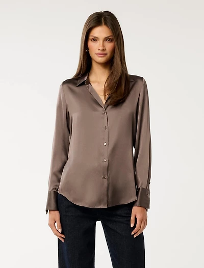 Harvey Notched Neck Satin Shirt