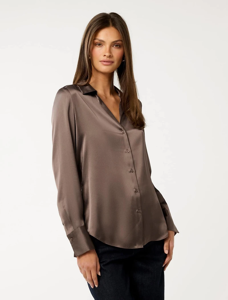 Harvey Notched Neck Satin Shirt