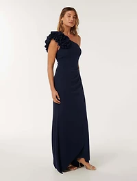 Leanne One Shoulder Ruffle Dress