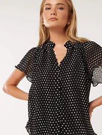 Yvonne Flutter-Sleeve Blouse