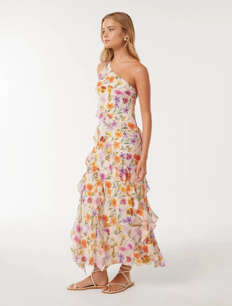 Belle One Shoulder Ruffle Gown