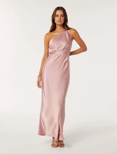 Emily One Shoulder Satin Maxi