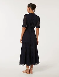 Rachel Embroidered Short Sleeve Midi Dress