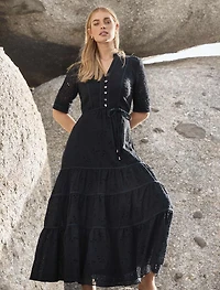 Rachel Embroidered Short Sleeve Midi Dress