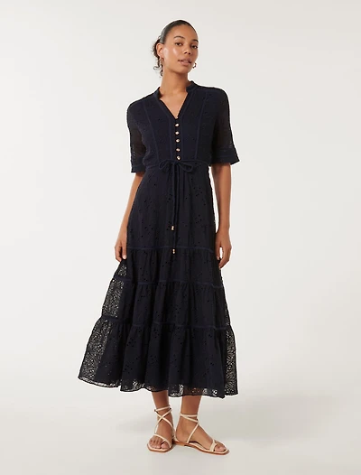 Rachel Embroidered Short Sleeve Midi Dress
