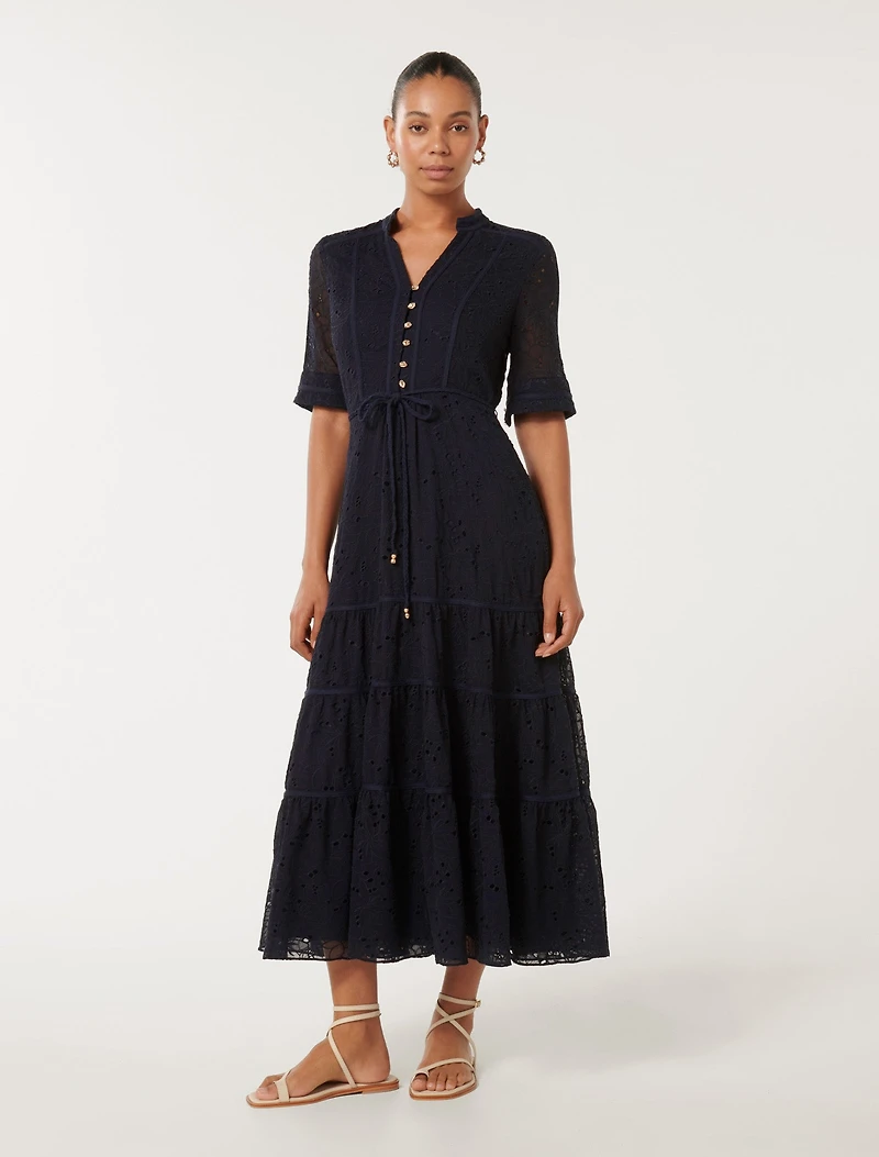 Rachel Embroidered Short Sleeve Midi Dress