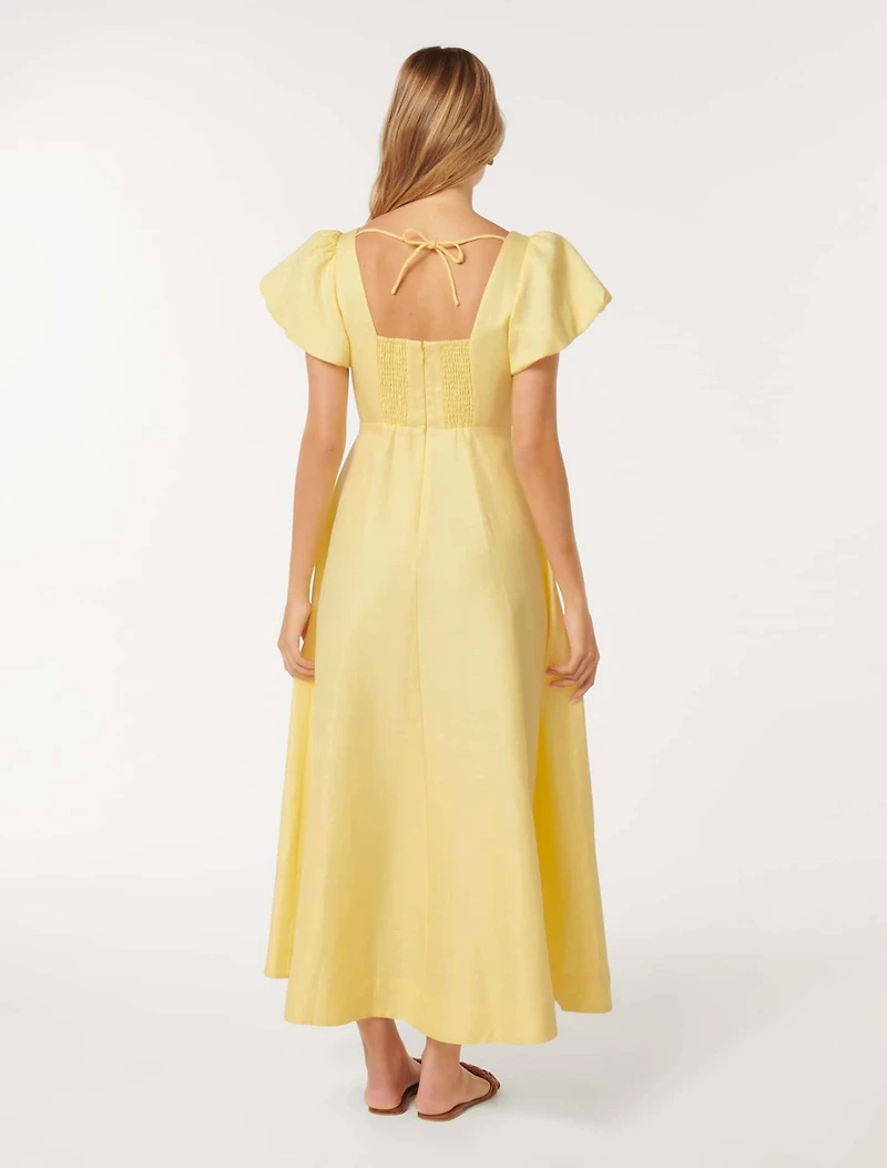 June Ruched Linen Midi