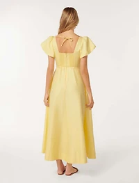 June Ruched Linen Midi