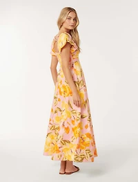 June Ruched Linen Midi