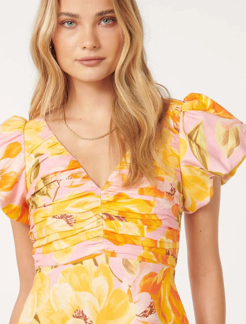 June Ruched Linen Midi