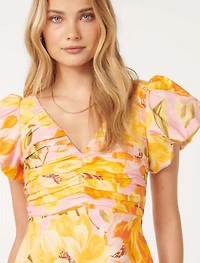 June Ruched Linen Midi