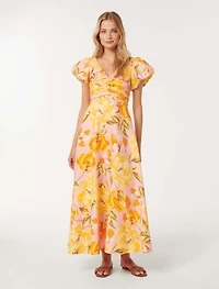 June Ruched Linen Midi